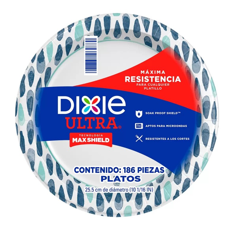 PLATOS DE PAPEL DIXIE ULTRA  DE 25.5 CM 1/186 PZS  556720