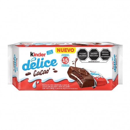 KINDER DÉLICE PASTELITO CON COBERTURA A BASE DE CACAO 15 PZAS DE 39G  15/39GR  792028