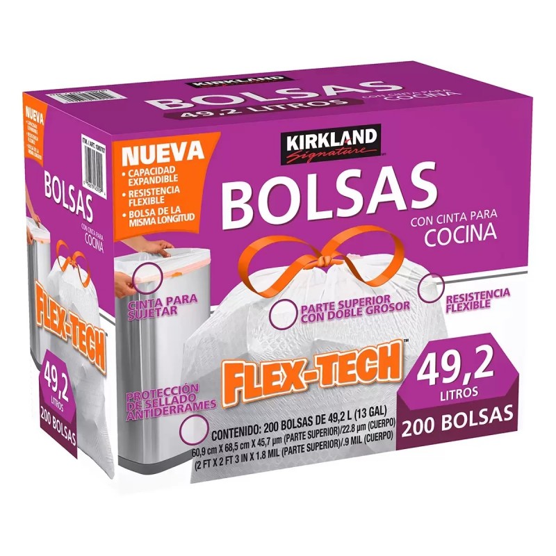 KIRKLAND SIGNATURE BOLSAS PARA BOTE DE BASURA 200 PZAS DE 49.2 L  1/200  63011