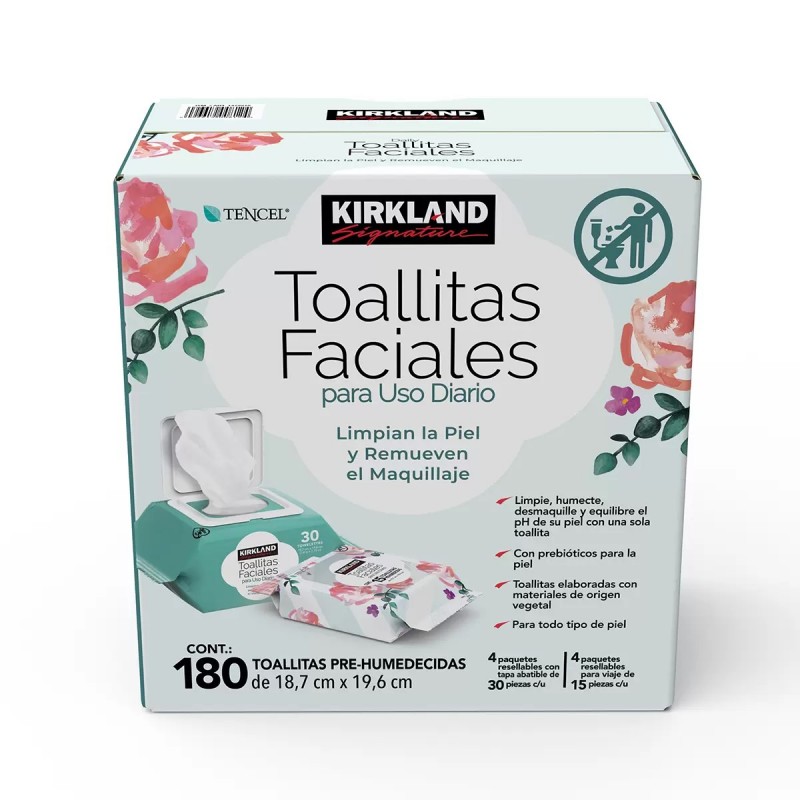 KIRKLAND SIGNATURE TOALLITAS FACIALES  PZAS 1/180 PZS 10241
