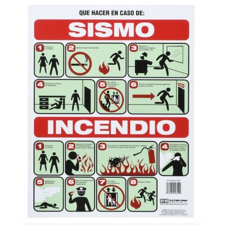 Letrero Plástico de Señalización de Pared Sismo/Incendio 46 x 36 cm Hy-ko