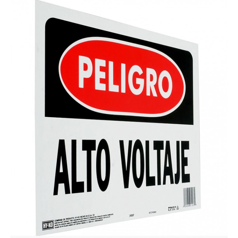 Letrero Plástico de Señalización de Pared Alto Voltaje 36 x 25 cm Hy-ko