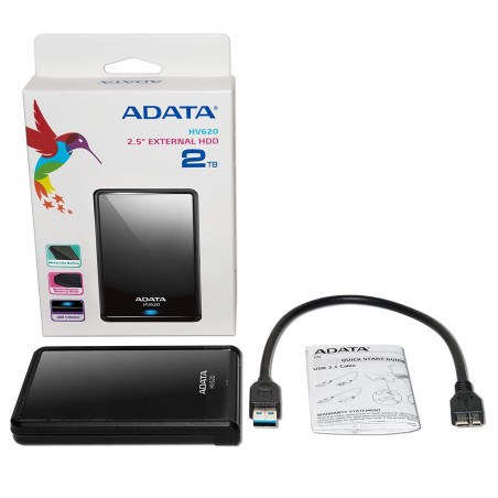 Disco Duro Externo Adata HV620 2TB Negro USB 3.0 AHV620S-2TU3-CBK