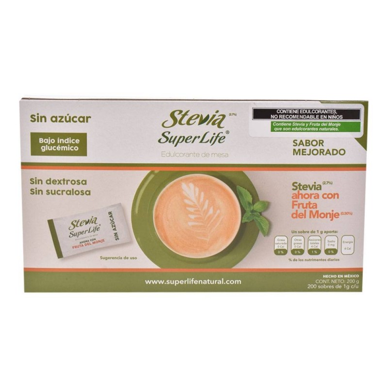 STEVIA CON FRUTO DEL MONJE SUPER LIFE ENDULZANTE 200 SOBRES 1/200