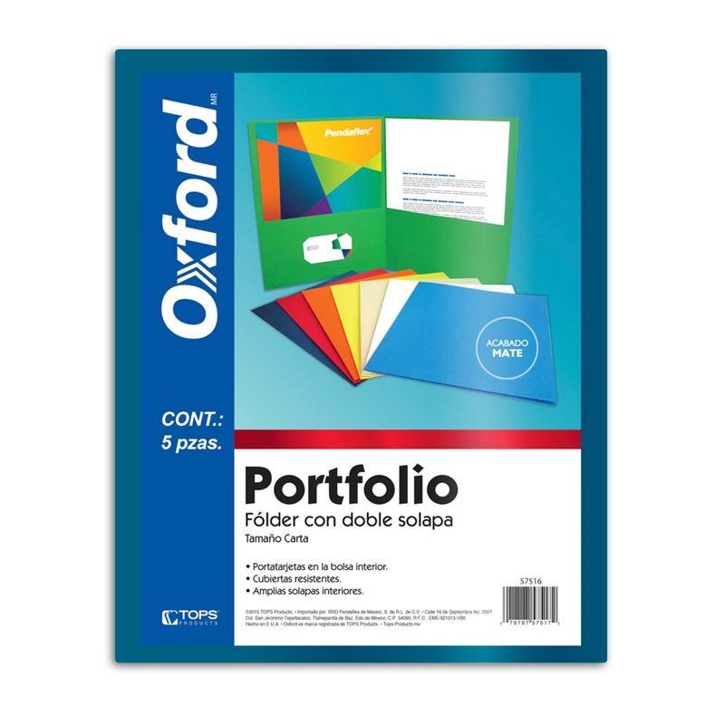 Folder Azul Carta Portfolio Doble Solapa Oxford 5 Piezas