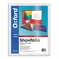 Folder Laminado Blanco Carta Showfolio Oxford 5 Piezas