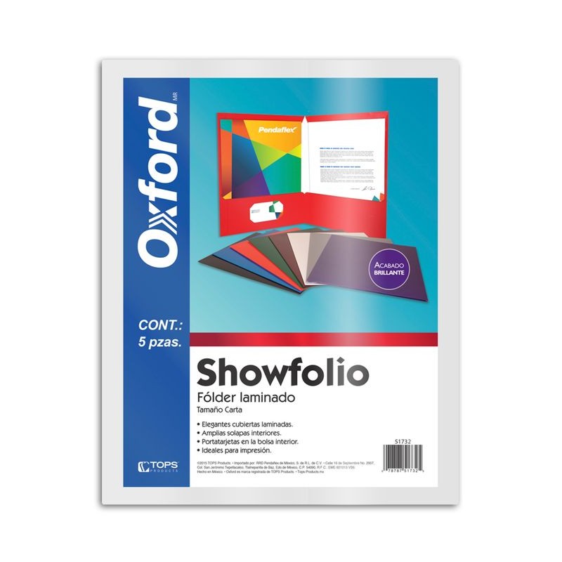 Folder Laminado Blanco Carta Showfolio Oxford 5 Piezas