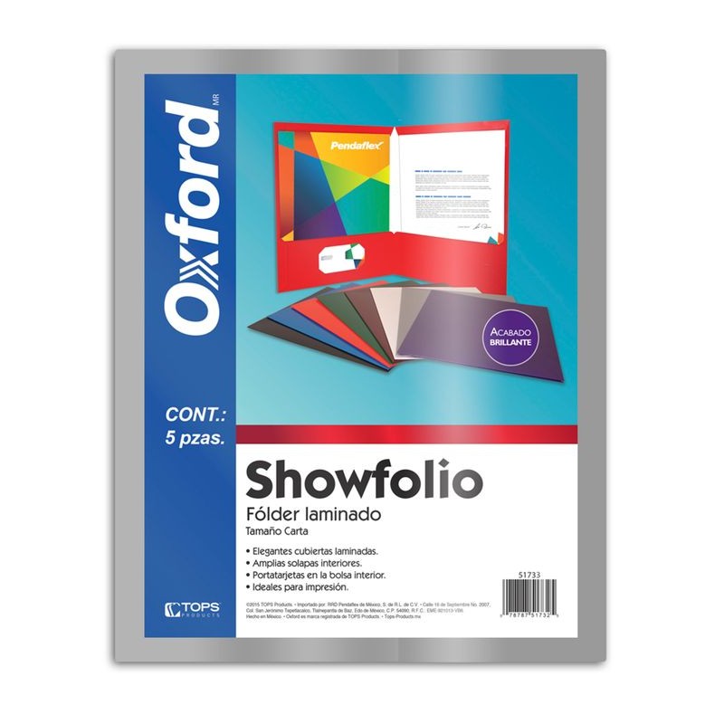 Folder Laminado Gris Carta Showfolio Oxford 5 Piezas