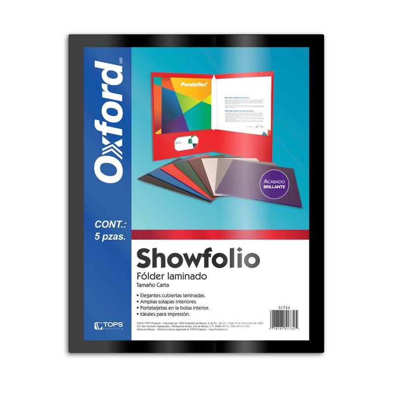 Folder Laminado Negro Carta Showfolio Oxford 5 Piezas