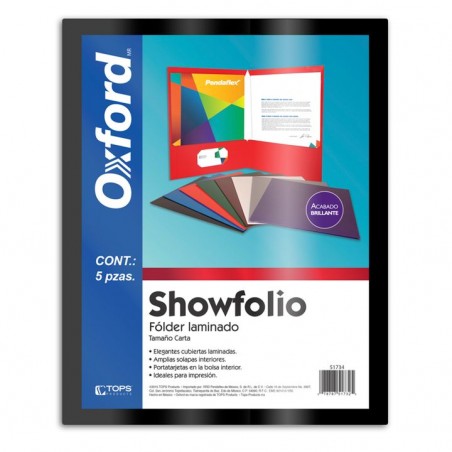 Folder Laminado Negro Carta Showfolio Oxford 5 Piezas