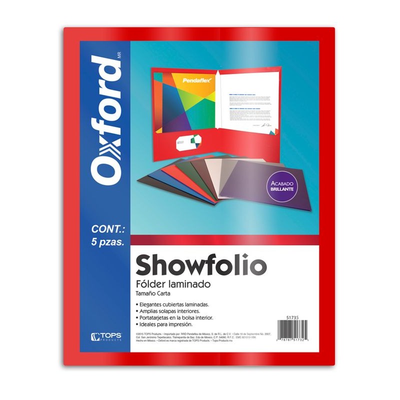 Folder Laminado Rojo Carta Showfolio Oxford 5 Piezas
