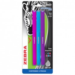 Plumas de Gel Zebra Basic RollerBall Punto Fino Tinta Rosa Morada Azul 1/3 Piezas 82032