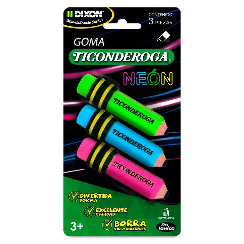 Goma de Borrar Dixon Ticonderoga Neón Colores 1/3 Piezas 76115