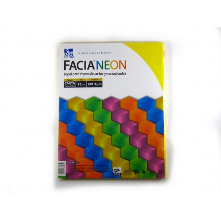Hojas de Color Facia Neon 250 Hojas Carta 5 Colores Neón 75 gr 1/250 65300