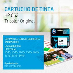 Cartucho de Tinta HP 662 3YP25AL Negro/Tricolor
