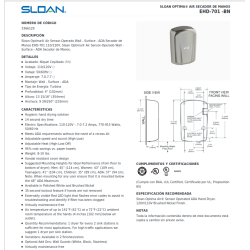 SECADOR DE MANOS AUTOMATICO SLOAN 1/1 EHD-701-BN