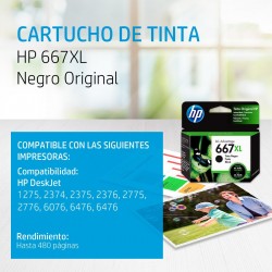 Cartucho de Tinta HP 667 XL 3YM81AL Negro