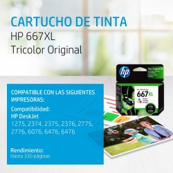 Cartucho de Tinta HP 667 XL 3YM80AL Tricolor