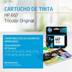 Cartucho de Tinta HP 667 3YM78AL Tricolor