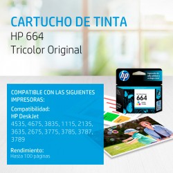 Cartucho de Tinta HP 664 F6V28ALL Tricolor