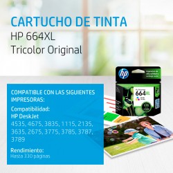 Cartucho de Tinta HP 664 XL F6V30AL Tricolor
