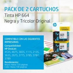 Cartucho de Tinta HP 664 3YP24AL Negro Tricolor
