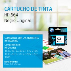 Cartucho de Tinta HP 664 F6V29AL Negro