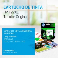 Cartucho de Tinta HP 122 XL CH564HL Tricolor