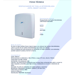 DISPENSADOR DE TOALLA INTERDOBLADAS SMART BLANCO JOFEL 1/1 AH37000